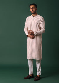 Pink Cotton Silk Kurta Set With Intricate Thread Work Embroidery