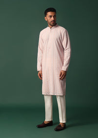 Pink Georgette Kurta Set With Chikankari Embroidery