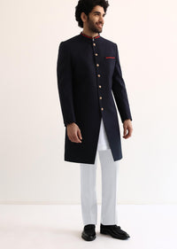 Navy Blue Suiting Indowestern For Men