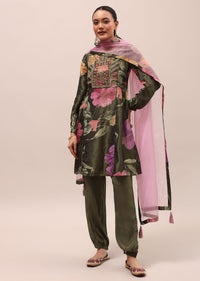 Mehendi Green Embroidered Kurta And Salwar With Dupatta