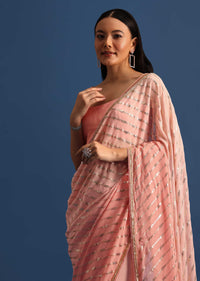 Pink Ombre Georgette Saree In Sequin With Unstitched Blouse