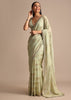 Pista Green Embroidered Georgette Saree With Unstitched Blouse