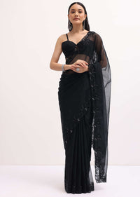 Black Embroidered Organza Saree With Unstitched Blouse