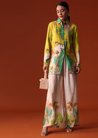 Yellow Floral Shell Work Silk Co Ord Set