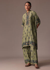 Green Kaftan Sequins Silk Co Ord Set