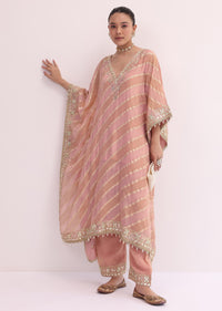 Peach Chanderi Kaftan Kurta Pant Set