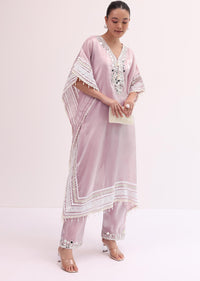 Baby Pink Embroidered Silk Kaftan Kurta Pant