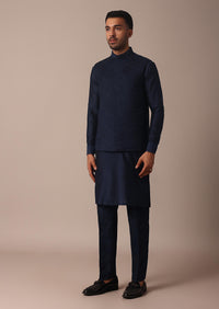 Royal Blue Jacket Kurta Set With Pintuck Detailing