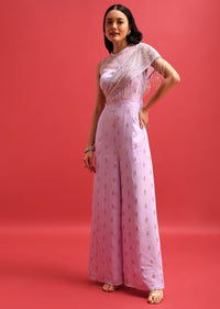 Purple Embroidered Jumpsuit With Sequins Work