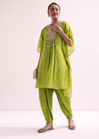 Green Embroidered Kurta And Dhoti