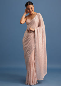 Light Peach Georgette Saree In Sequin With Unstitched Blouse