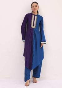 Purple And Blue Embroidered Kurta Pant