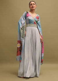 Grey Embroidered Chinon Jumpsuit