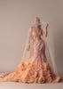 Peach Fish Cut Frill Lehenga Set With Trail Dupatta And Tassels