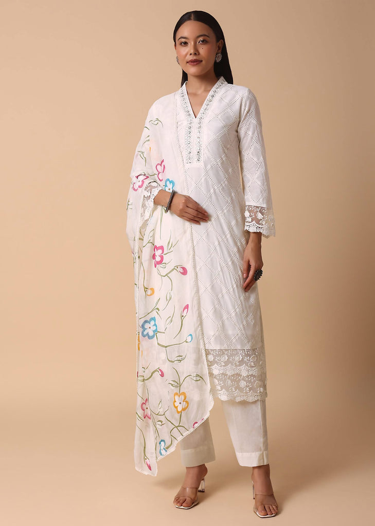 White Cotton Kurta Pant Set