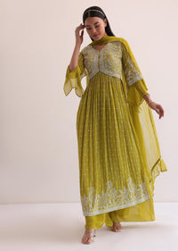 Mehendi Green Embroidered Palazzo Set