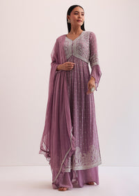 Purple Embroidered Palazzo Set