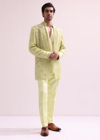 Lime Lapel Tuxedo With Booties Kurta And Pants