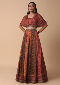 Burnt Orange Printed Lehenga With Embroidered Choli And Dupatta