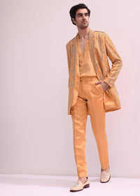 Peach Embellished Shawl Lapel Tuxedo With Kurta And Pants