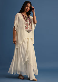 Ivory Georgette Skirt And Cape In Resham Work