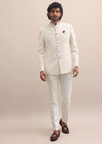 White Moti Embroidered Silk Jodhpuri Suit For Men