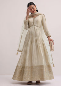 Ivory Banarasi Silk Anarkali Suit