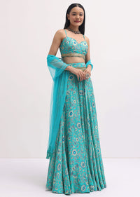 Turquoise Printed Lehenga Choli Set
