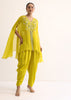 Yellow  Embroidered Organza Crop Top Set With Cape