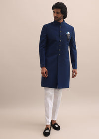 Black Self Embroidered Sherwani For Men