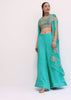Aqua Blue Printed Palazzo Set With Jacket