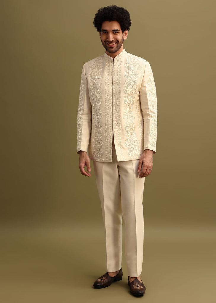Ivory Thread Work Jodhpuri Suit For Men