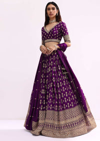 Purple Crepe Lehenga Choli Set In Sequin Work