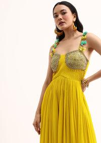 Yellow Embroidered Chiffon Jumpsuit