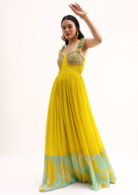 Yellow Embroidered Chiffon Jumpsuit