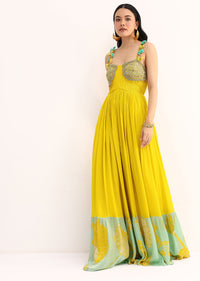 Yellow Embroidered Chiffon Jumpsuit