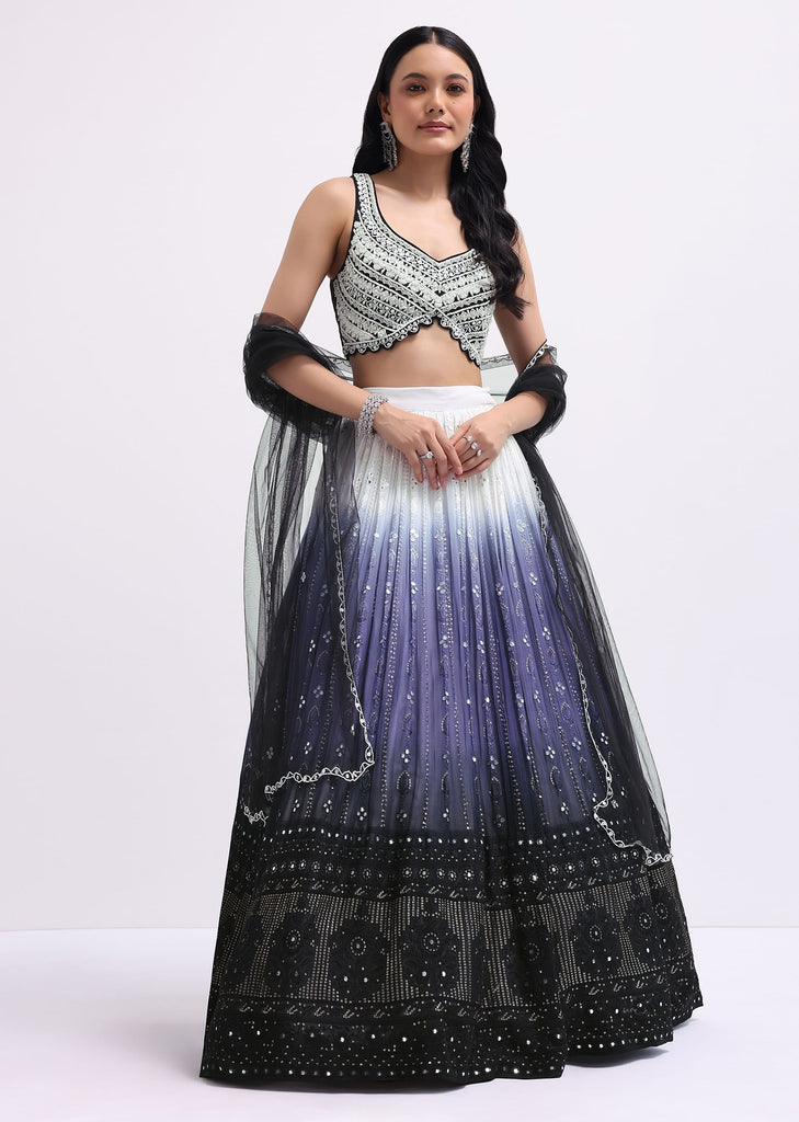 Black Embroidered Ombre Lehenga Choli Set