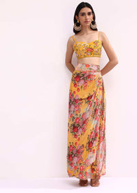 Mustard Yellow Crop Top And Skirt With Hand work