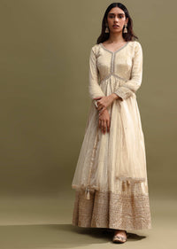 Ivory Embroidered Tissue Anarkali Set