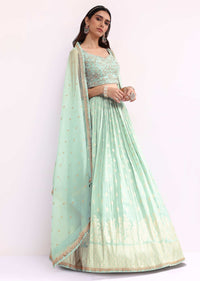 Mint Blue Embroidered Organza Lehenga Choli Set