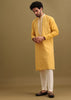 Yellow Silk Kurta Set With Resham Work For Men
