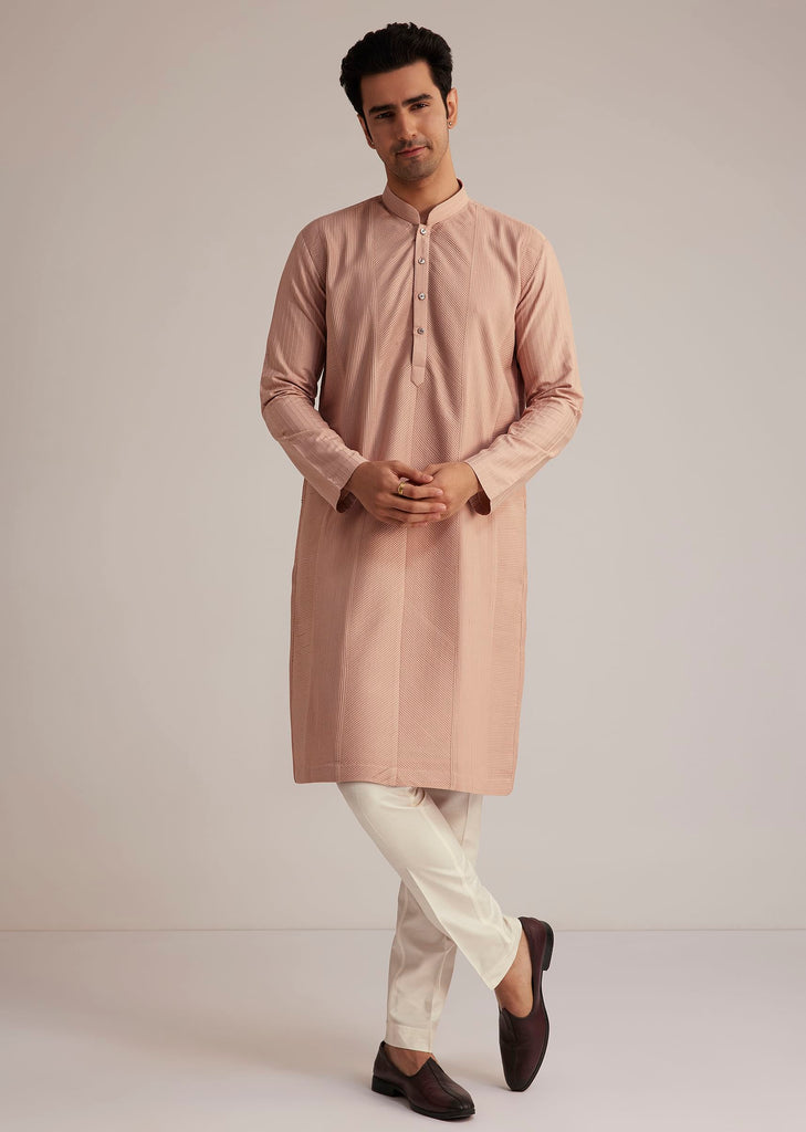 Pink Silk Blend Kurta With Pintuck Detailing