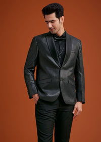 Black Textured Tuxedo With Satin Peak Lapels