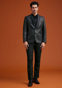 Black Textured Tuxedo With Satin Peak Lapels