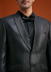 Black Textured Tuxedo With Satin Peak Lapels