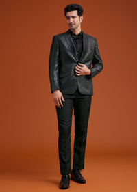 Black Textured Tuxedo With Satin Peak Lapels