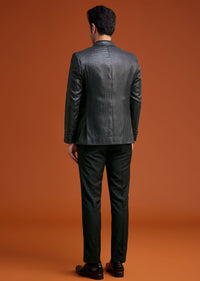 Black Textured Tuxedo With Satin Peak Lapels