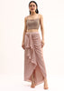 Rose Gold Stone Embroidered Silk Crop Top Set With Jacket