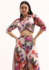 White Floral Printed Chinon Crop Top And Palazzo