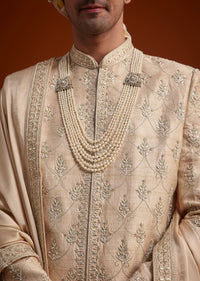 Beige Zardosi Embroidered Sherwani Set